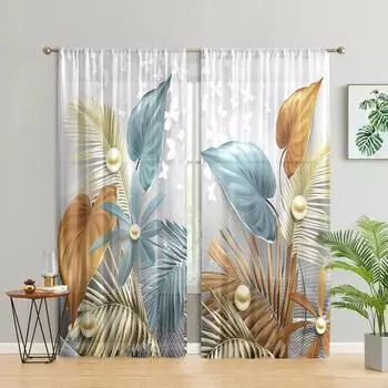 2 pieces, ancient British art golden butterfly leaf curtains -30% blackout - suitable for living room, bedroom and home decorati W150CM H166CM&Rod pocket