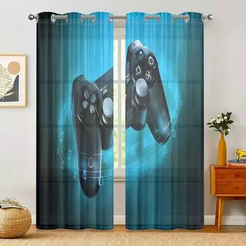 2 pieces, blue game controller curtains -30% blackout - suitable for living room, bedroom, kitchen, home decoration W150CM H166CM&Grommet Top синий