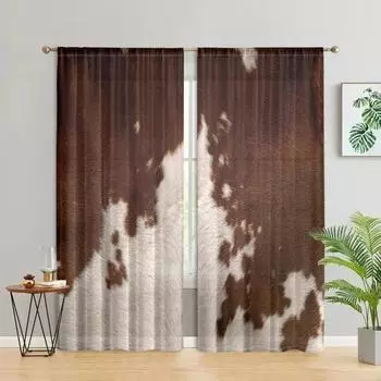 2 pieces, brown cowhide animal skin curtains -30% blackout - suitable for living room, kitchen and home decoration W150CM H166CM&Rod pocket