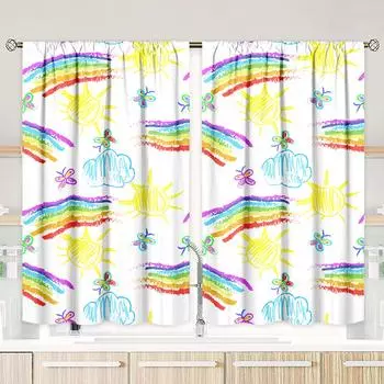 2 pieces - cartoon rainbow - printed curtain - polyester material - for bedroom living room study anti-privacy curtain 30inchx65inchx2Pcs