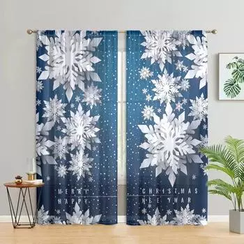 2 pieces, Christmas 3d Paper Cuttings snowflake curtains -30% shading - suitable for living room, bedroom, kitchen, home decorat W150CM H166CM&Rod pocket синий