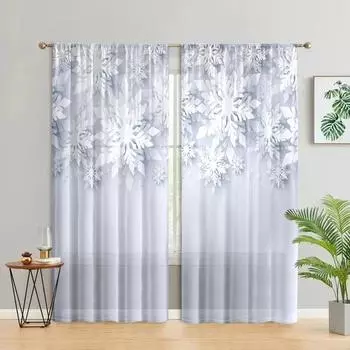 2 шт., рождественские 3D-шторы в виде снежинок из бумажных вырезок - затемнение 30% - подходят для гостиной, спальни, кухни, домашнего декора W150CM H166CM&Rod pocket белый