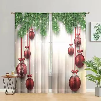 2 pieces, Christmas ball, Christmas tree curtains -30% blackout - suitable for living room, bedroom, kitchen, home decoration W150CM H166CM&Rod pocket светло-желтого
