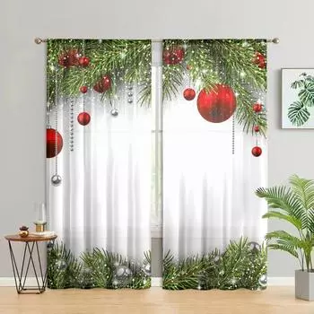 2 pieces, Christmas ball, Christmas tree curtains -30% blackout - suitable for living room, bedroom, kitchen, home decoration W150CM H166CM&Rod pocket зелёный