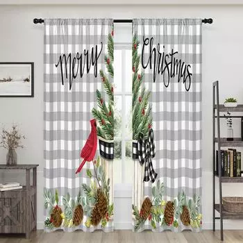 2 pieces, Christmas Buffalo Plaid Curtains -30% blackout - suitable for living rooms, bedrooms, kitchens, and home decor W150CM H166CM&Rod pocket светло-серый