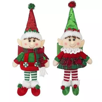 2 Pieces Christmas Decorations, Christmas Elf Curtains, Suitable for Home and Holiday Celebrations, Christmas, Halloween, Thanksgiving 2pcsred+green