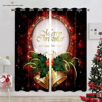 2 Pieces Christmas Decorative Curtains Polyester Fiber Machine Washable Bedroom Living Room Holiday Party Decorative Curtains W50X130H(CM)X2PCS&Grommet Top