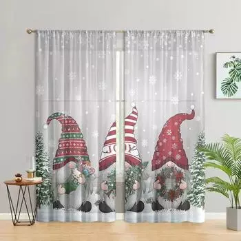 2 pieces, Christmas gnome elf snowflake curtains -30% blackout - suitable for living room, bedroom, kitchen, home decoration W150CM H166CM&Rod pocket светло-серый