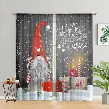 2 pieces, Christmas gnome snowflake candle curtains -30% blackout - suitable for living room, bedroom, kitchen, home decoration W150CM H166CM&Rod pocket темно серый