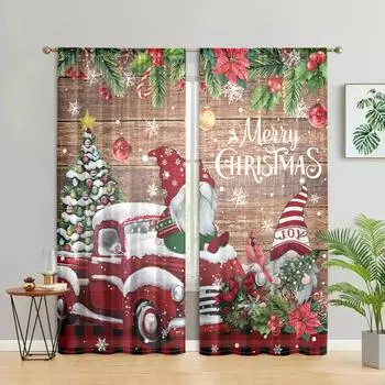 2 pieces, Christmas gnome snowflake truck curtains -30% blackout - suitable for living room, bedroom, kitchen, home decoration W150CM H166CM&Rod pocket
