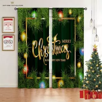 2 Pieces Christmas Happy Elk Cartoon Printed Curtains Bedroom Dining Room Kitchen Holiday Decoration Curtain Rod Pocket W50X130H(CM)X2PCS&Grommet Top