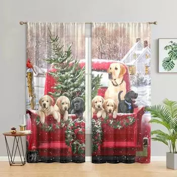 2 шт., рождественские шторы в виде щенка грузовика - 30% затемнения - подходят для гостиной, спальни, украшения дома W150CM H166CM&Rod pocket красный