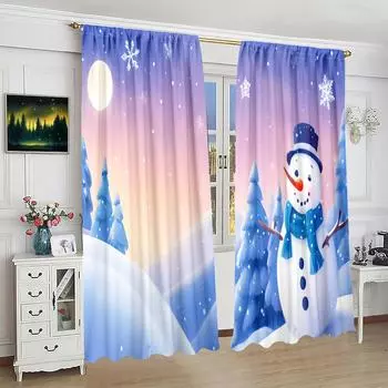 2 pieces - Christmas - printed curtain - Polyester material - suitable for bedroom, living room, study private curtain 30inchx65inchx2Pcs