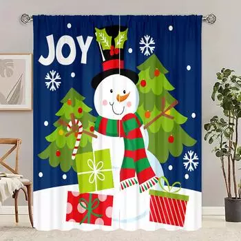 2 pieces - Christmas - Printed curtain - Polyester material - suitable for bedroom, living room, study private curtain 30inchx65inchx2Pcs