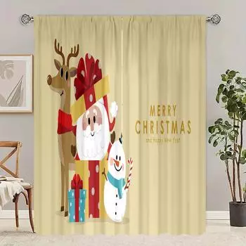 2 pieces - Christmas - Printed curtain - Polyester material - suitable for bedroom, living room, study private curtain 30inchx65inchx2Pcs