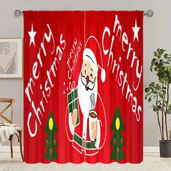 2 pieces - Christmas - Printed curtain - Polyester material - suitable for bedroom, living room, study private curtain 30inchx65inchx2Pcs