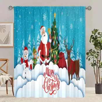 2 pieces - Christmas - Printed curtain - Polyester material - suitable for bedroom, living room, study private curtain 30inchx65inchx2Pcs
