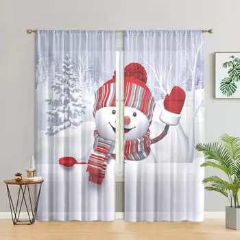 2 pieces, Christmas snowman curtains -30% blackout - suitable for living room, bedroom, kitchen, home decoration W150CM H166CM&Rod pocket белый