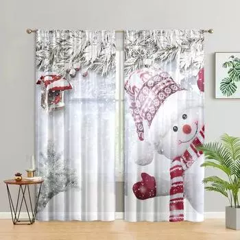 2 pieces, Christmas snowman curtains -30% blackout - suitable for living room, bedroom, kitchen, home decoration W150CM H166CM&Rod pocket белый