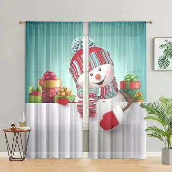 2 шт., шторы с изображением рождественского снеговика - 30% затемнения - подходят для гостиной, спальни, кухни, украшения дома W150CM H166CM&Rod pocket зелёный