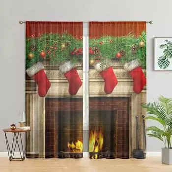 2 pieces, Christmas stockings, fireplace curtains -30% blackout - suitable for living room, bedroom, kitchen, home decoration W150CM H166CM&Rod pocket жёлтый