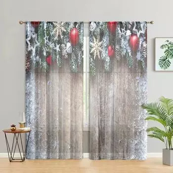 2 pieces, Christmas tree brown green wooden curtain -30% blackout - suitable for living room, bedroom, kitchen, home decoration W150CM H166CM&Rod pocket светло-серый