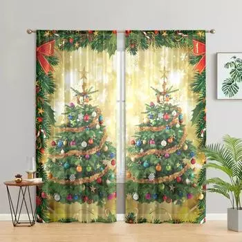 2 pieces, Christmas tree curtains -30% blackout - suitable for living room, bedroom, kitchen, home decoration W150CM H166CM&Rod pocket зелёный