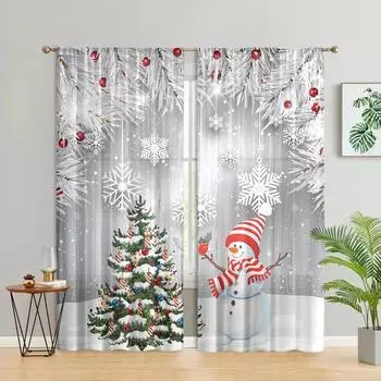 2 pieces, Christmas tree snowflake snowman curtains -30% blackout - suitable for living room, bedroom, kitchen, home decoration W150CM H166CM&Rod pocket светло-серый