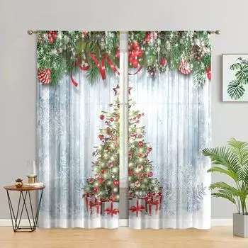 2 pieces, Christmas tree snowflake wooden background curtains -30% blackout - suitable for living room, bedroom, home decoration W150CM H166CM&Rod pocket светло-серый