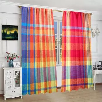 2 pieces Color stripe check print curtains Polyester material Bedroom living room study private curtains - customizable patterns 30inchx65inchx2Pcs