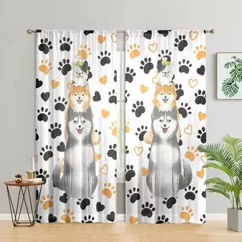 2 pieces, cute dog pattern curtains - suitable for living room, bedroom, kitchen and home decoration - add decorative fun. W150CM H166CM&Rod pocket белый