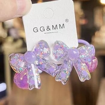 2 Pieces Cute Shiny Bow Princess Headwear Elastic Hair Bands for Kids Colorful Girls Hair Accessories Children Hair Ropes