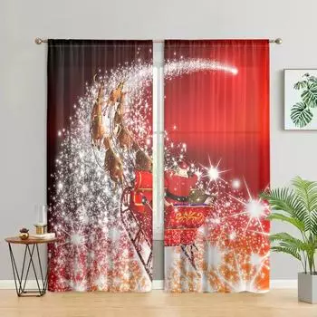 2 pieces, dazzling Christmas Santa Claus curtains -30% blackout - suitable for living room, bedroom, kitchen, home decoration W150CM H166CM&Rod pocket красный
