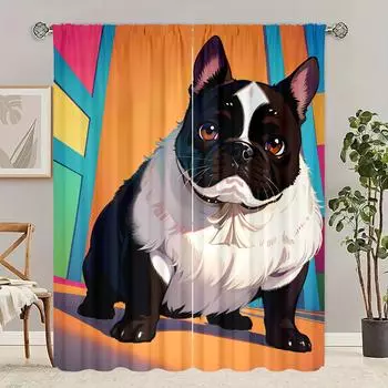 2 pieces - Dog - printed curtain - Polyester material - suitable for bedroom, living room, study private curtain 30inchx65inchx2Pcs