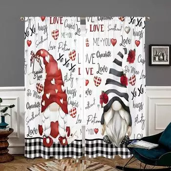 2 pieces, dwarf white heart word curtains -30% blackout - suitable for living room, bedroom, Valentine s Day home decoration W150CM H166CM&Rod pocket белый