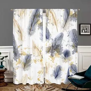 2 pieces, feather curtains - semi blackout - suitable for living room, bedroom, kitchen, home decoration W150CM H166CM&Rod pocket белый