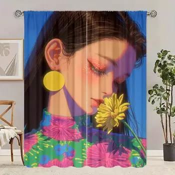 2 pieces - Figure - printed curtain - Polyester material - suitable for bedroom, living room, study private curtain 30inchx65inchx2Pcs