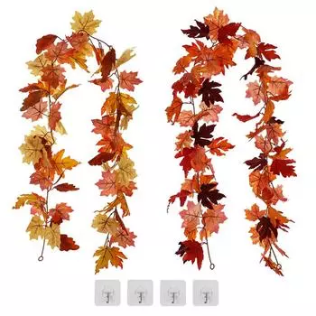 2 Pieces Flexible Artificial Leaf Garland Decoration Office Patio Simulation Vine Holiday Party Floral Wreath Decor