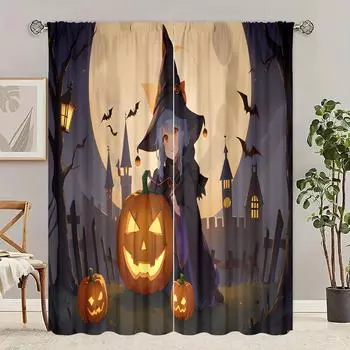 2 pieces - Halloween - Printed curtain - Polyester material - suitable for bedroom, living room, study private curtain 30inchx65inchx2Pcs