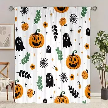 2 pieces - Halloween - Printed curtain - Polyester material - suitable for bedroom, living room, study private curtain 30inchx65inchx2Pcs