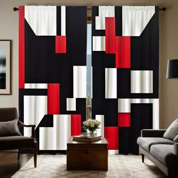2 Pieces HD Digital Black White Red Series Abstract Geometric Curtains Home Decorating Style Decorating Living Room Bedroom Rodd W52H63inchW132H160cm