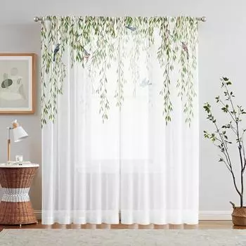 2 Pieces HD Digital Small Fresh Green Weeping Willow Print Curtains Home Decorating Style Decorating Living Room Bedroom Rodding W52H63inchW132H160cm белый