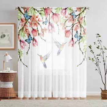 2 Pieces HD Digital Spring Hummingbird Floral Print Curtains Home Decorating Style Decorating Living Room Bedroom Rodding Curtai W52H63inchW132H160cm белый