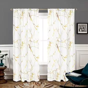 2 pieces, luxurious gold marble texture foil curtains - semi blackout - suitable for living room, bedroom, kitchen, home decorat W150CM H166CM&Rod pocket белый