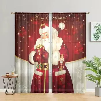 2 pieces, Merry Christmas Santa Claus snowflake curtains -30% blackout - suitable for living room, bedroom, kitchen, home decora W150CM H166CM&Rod pocket красный
