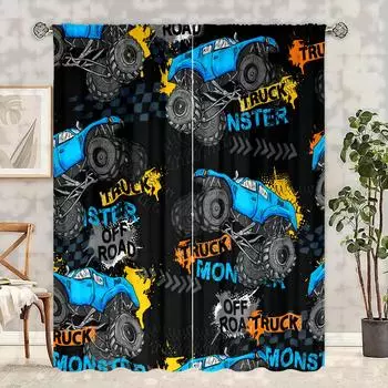 2 pieces of car printing curtain - polyester material - suitable for bedroom living room study room - anti-privacy curtain 30inchx65inchx2Pcs
