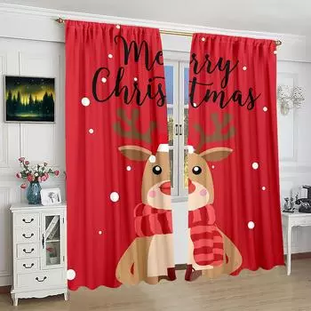 2 pieces of Christmas elk printing curtain - polyester material - suitable for bedroom living room study room priva 30inchx65inchx2Pcs