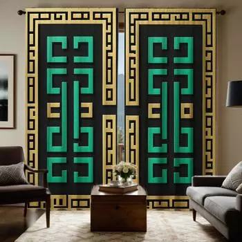 2 pieces of HD decorative curtain new Chinese classical swastika number black digital printing curtain home decoration style dec W52H63inchW132H160cm