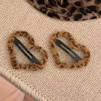 2 pieces of leopard print hair clip, plush BB clip, hair pin, side bangs clip, clip for loose hair, one-sided clip women.