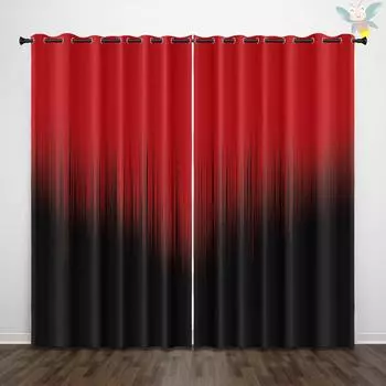 2 pieces of red and black gradient patterned printed curtains, used for decoration, bedrooms, living rooms, and offices 140x160cm&Grommet Top